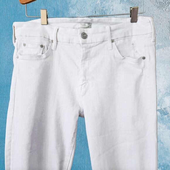 MOTHER The Looker Ankle Fray Jeans Size 29 Little Miss Innocent White Distressed - Picture 10 of 13